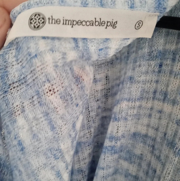 The Impeccable Pig Blue & White Open Twist Back Knit Sweater Size Small - Picture 6 of 8